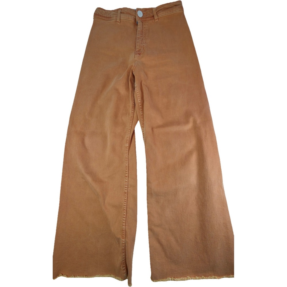 Zara The Marine Straight Pants Women 10 Orange Wide Leg Raw Hem Excellent